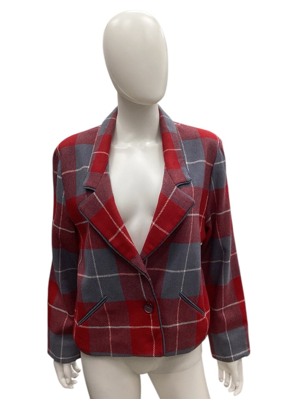 VTG Simone Alexander For Patty Woodard Women’s Blazer SZ 12 Wool Plaid Red Gray